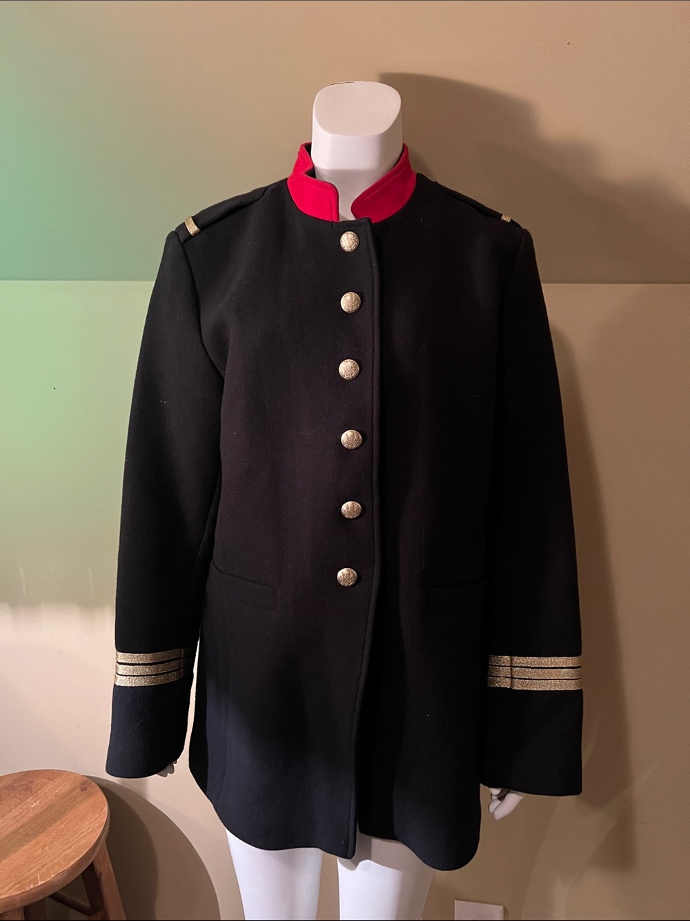 GAP Black Military-Style Band Jacket Blazer with Red Stand Collar